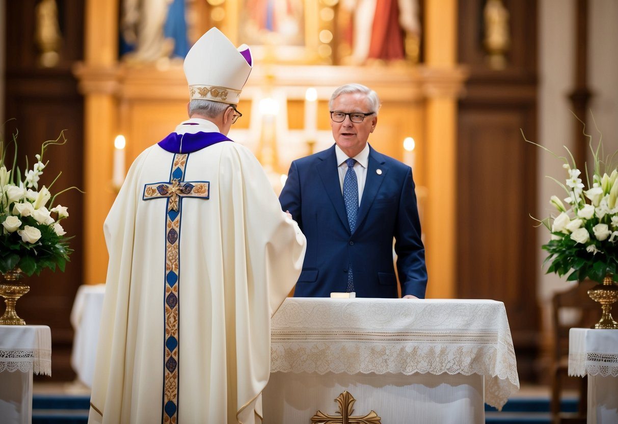 Um padrinho sobe ao altar da consagração